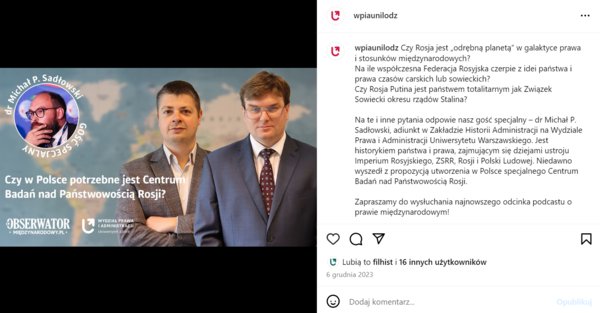Facebook WPiA - dr Lachowski i dr Piątkowski