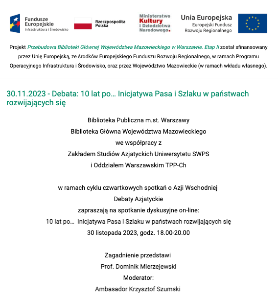 Fragment ulotki poświęcony debacie na temat Inicjatywy Pasa i Szlaku/A fragment of a leaflet devoted to the debate on the Belt and Road Initiative